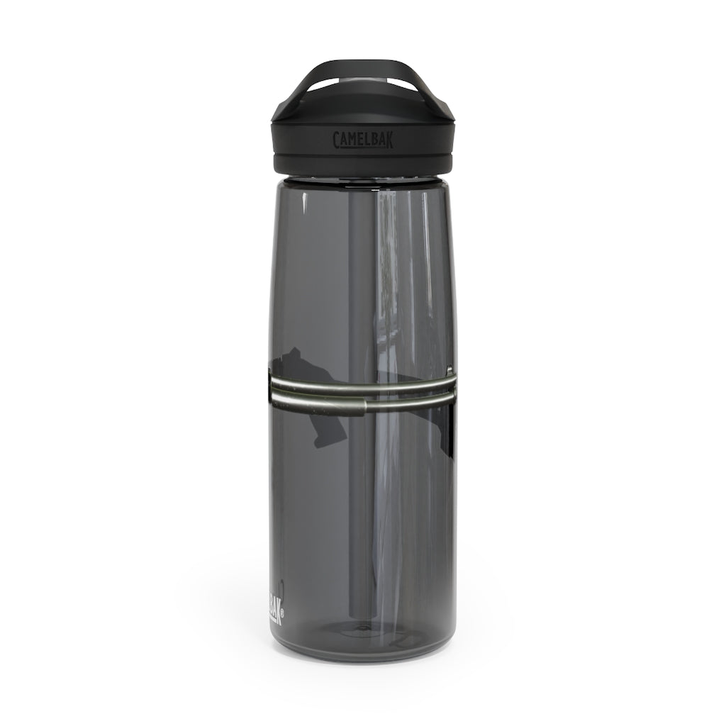 CamelBak Eddy® Water Bottle in 20oz and 25oz sizes, made from durable Tritan™ material, featuring a spill-proof biting valve and easy-carry handle.